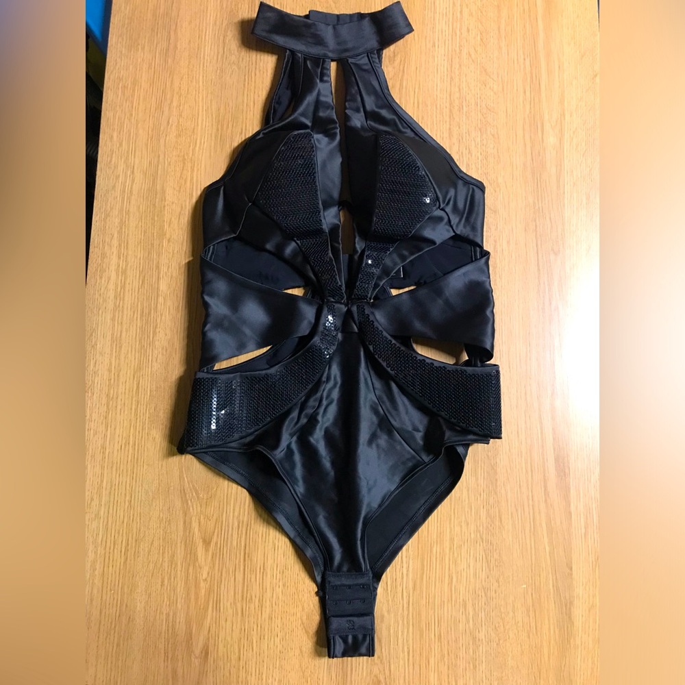 Honey Birdette Black Satin Cutout Bodysuit